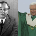 El escritor Jorge Luis Borges y el papa Benedicto XVI