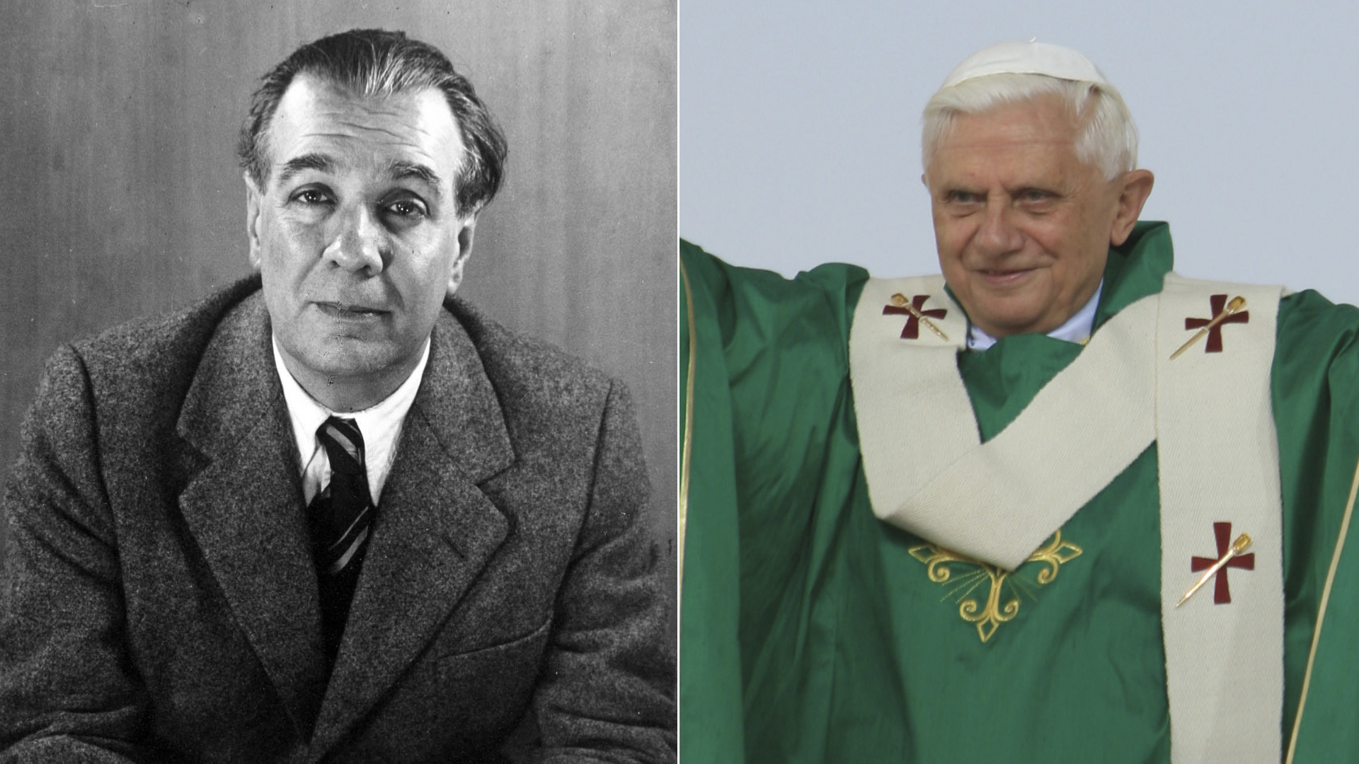El escritor Jorge Luis Borges y el papa Benedicto XVI