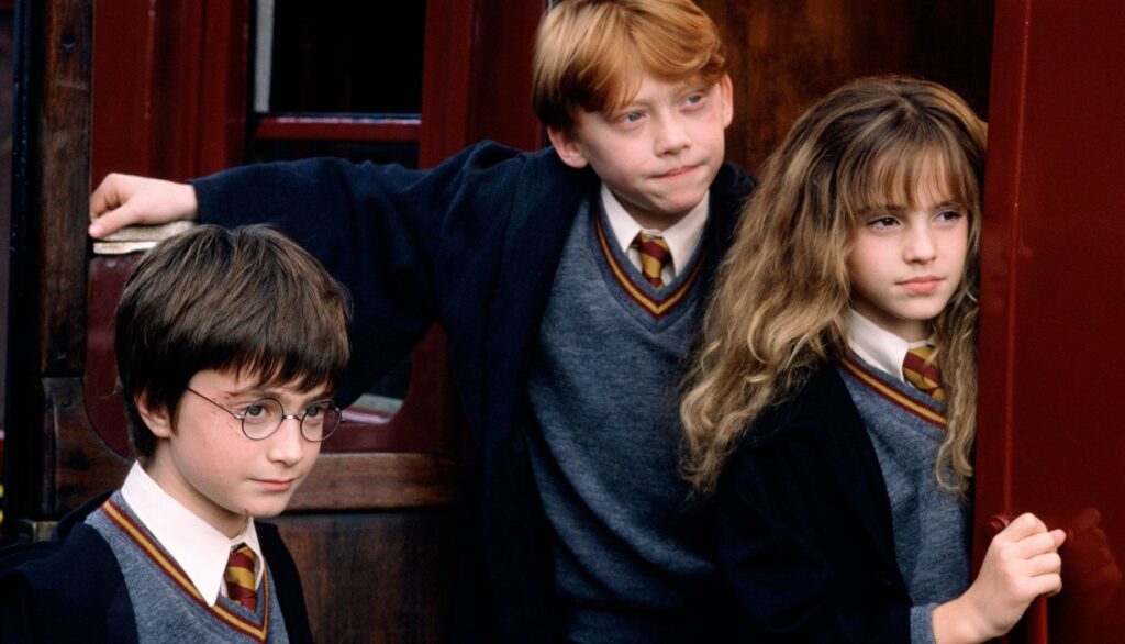 Harry Potter (Daniel Radcliffe), Hermione Granger (Emma Watson) y Ron Weasley (Rupert Grint). Warner Bros.