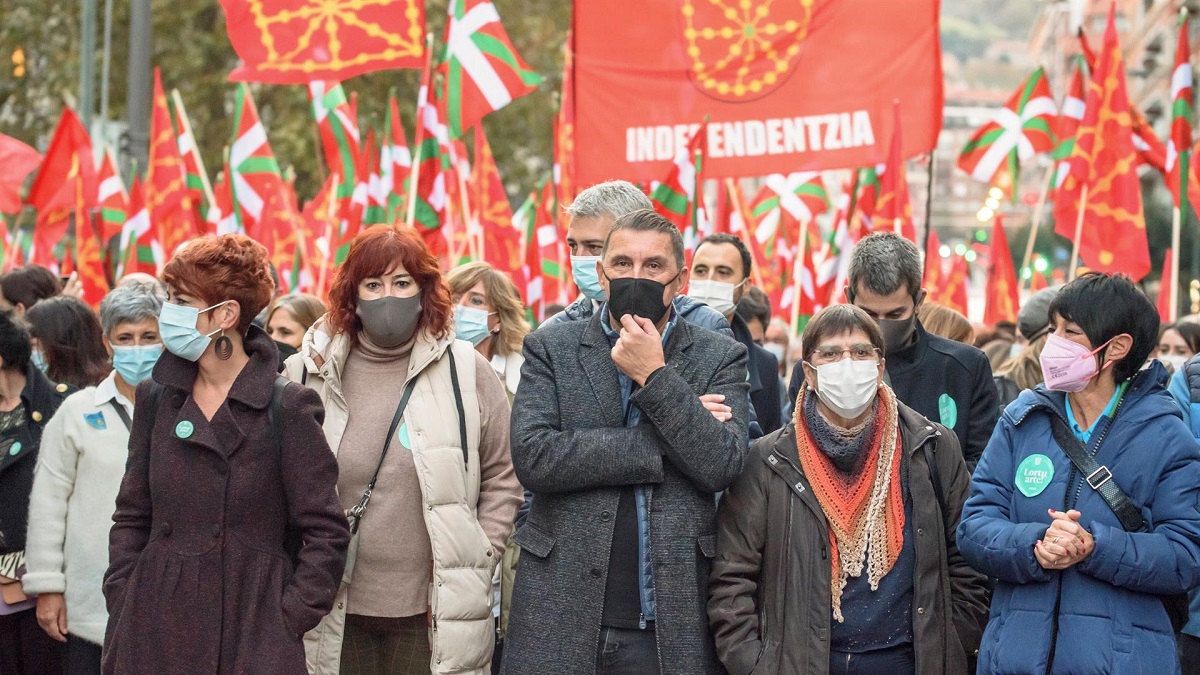 El coordinador general de EH Bildu, Arnaldo Otegi, este sábado en la manifestación convocada por su partido en Bilbao