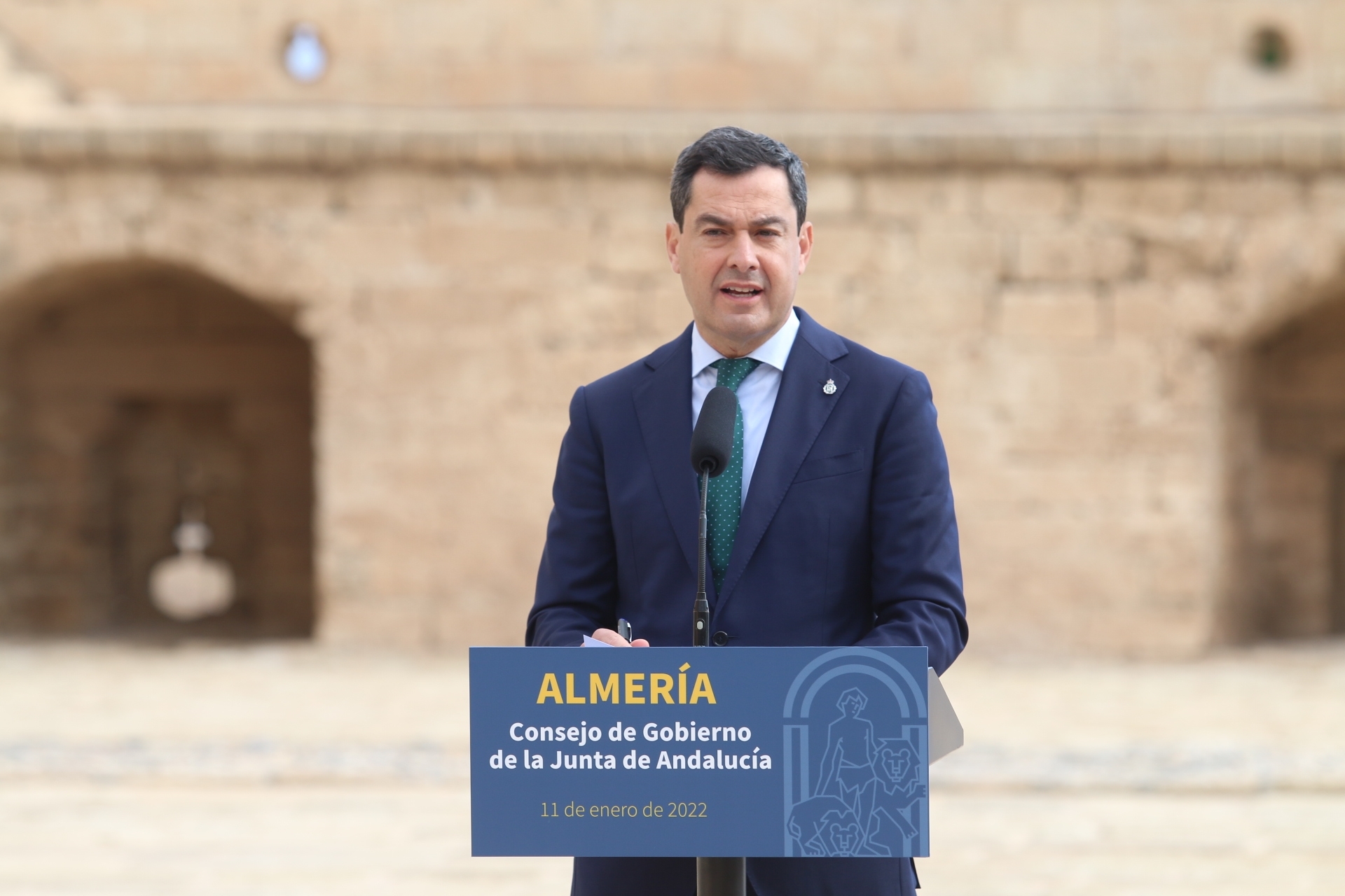El presidente de la Junta de Andalucía, Juanma Moreno, este martes en Almería. FOTO/ Europa Press
