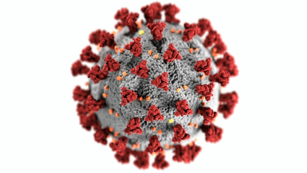 Representación del virus covid-19, con la variante ómicron latente