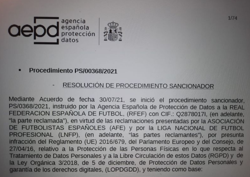 Protección de Datos multa con 200.000 euros a la Federación de Fútbol por filtrar el audio de una reunión de AFE y LaLiga