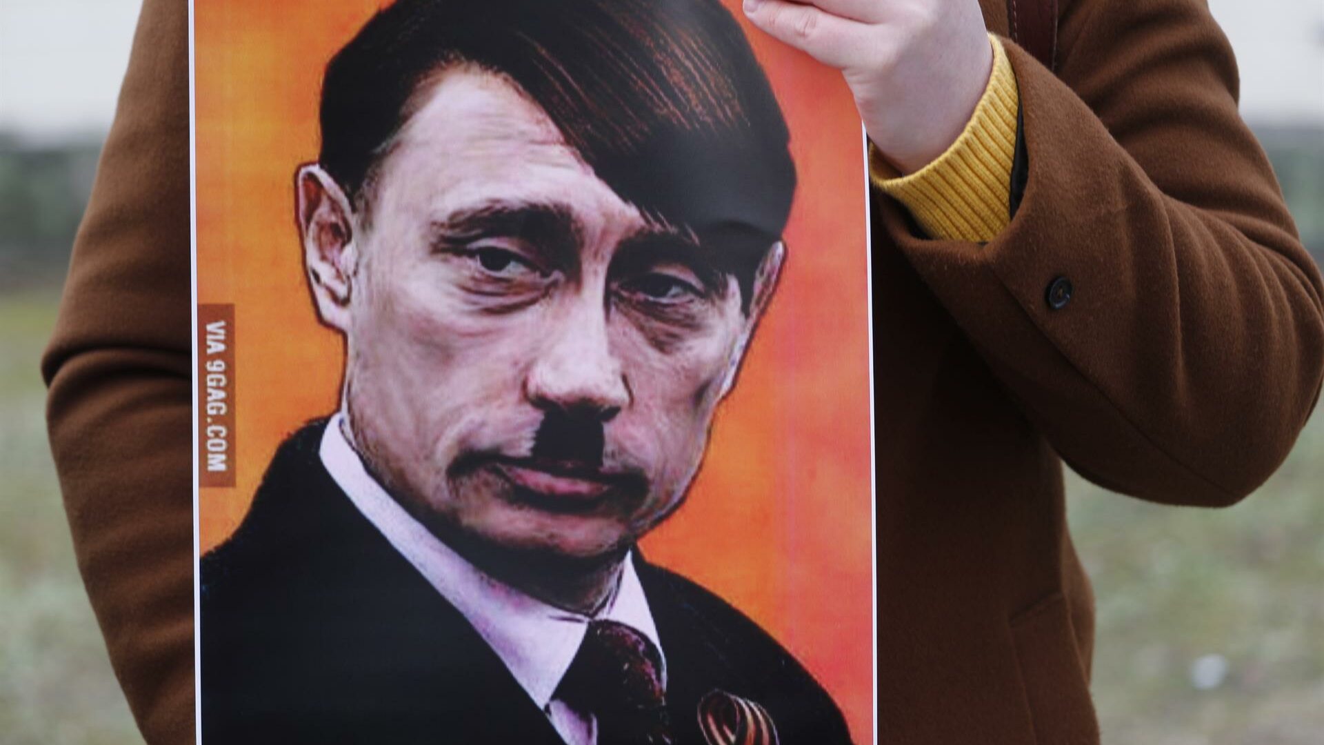 Pancarta contra Putin, presidente de Rusia