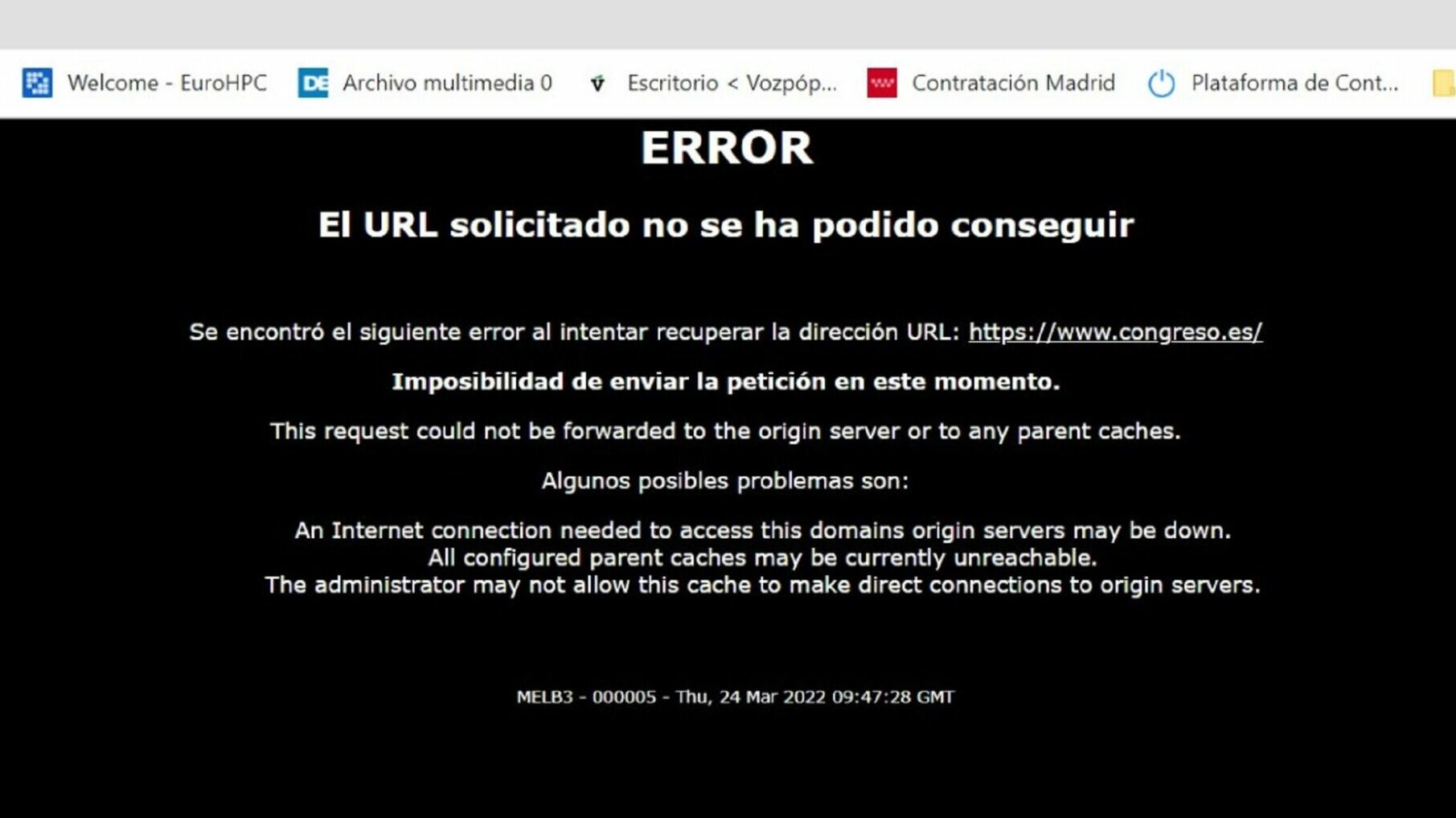 Error en la página web del Congreso de los Diputados