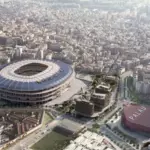 Imagen del proyecto del nuevo Camp Nou, junto al Palau Blaugrana.