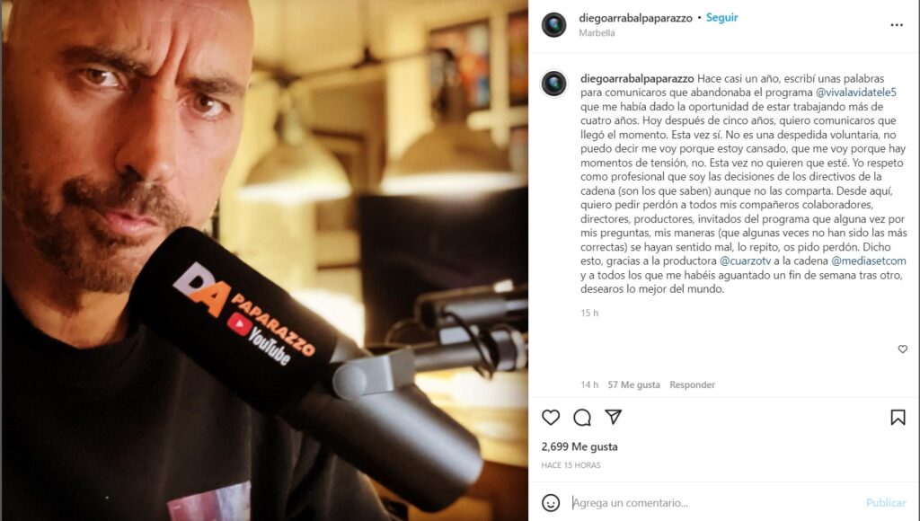Diego Arrabal es despedido de Mediaset de manera fulminante