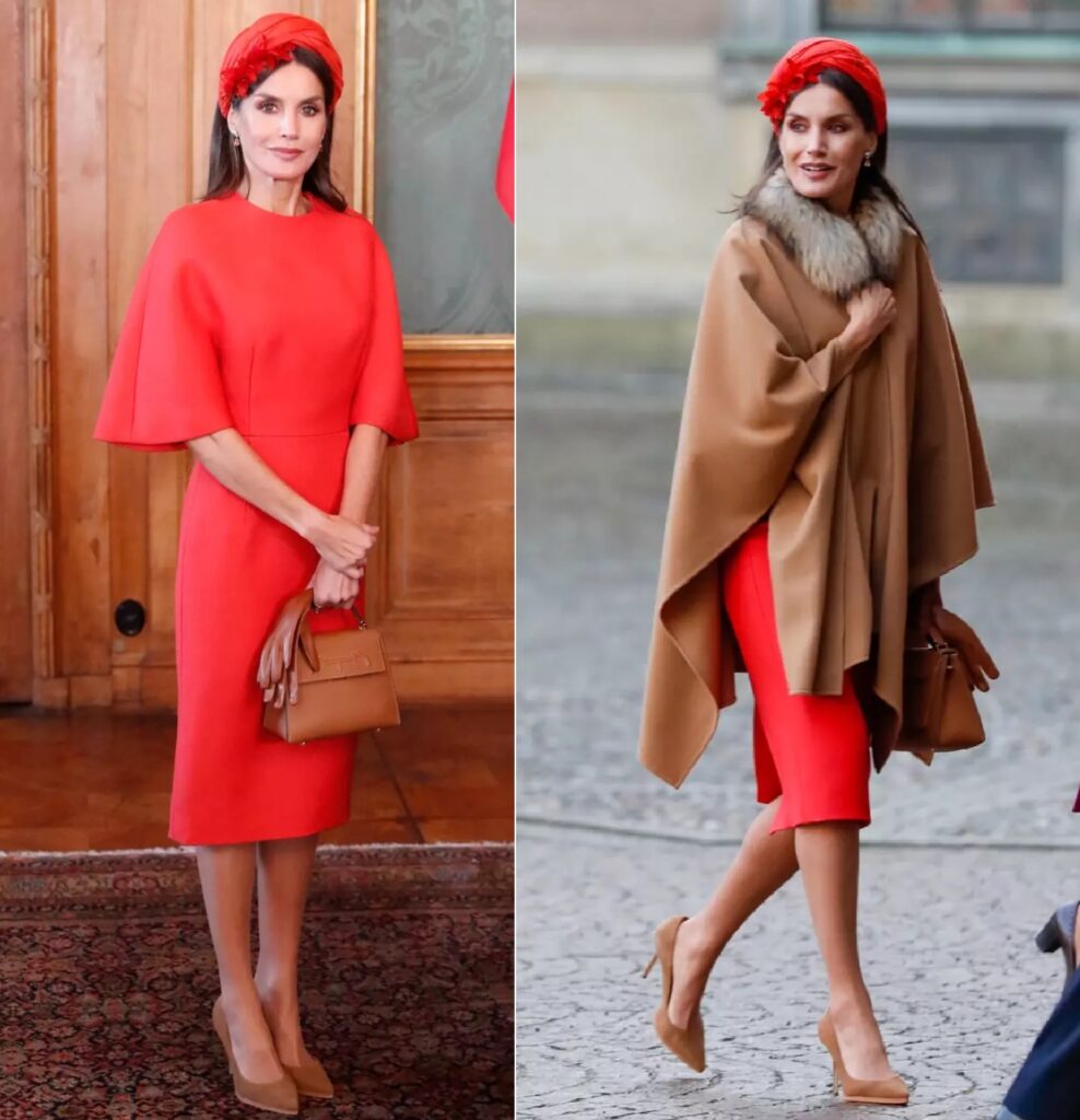 La reina Letizia estrenó el vestido naranja en un viaje de Estado a Suecia