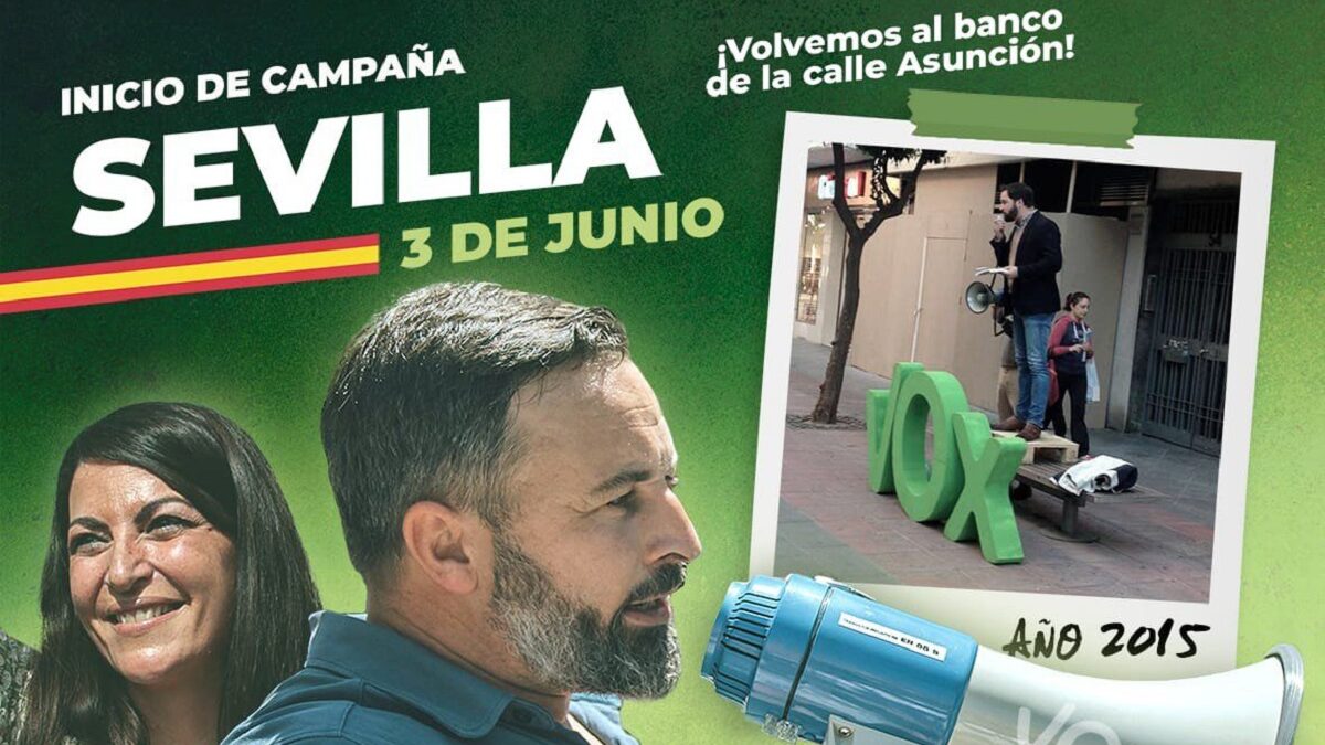 Vox arranca la campaña andaluza en el banco de Los Remedios donde Abascal se quedó solo