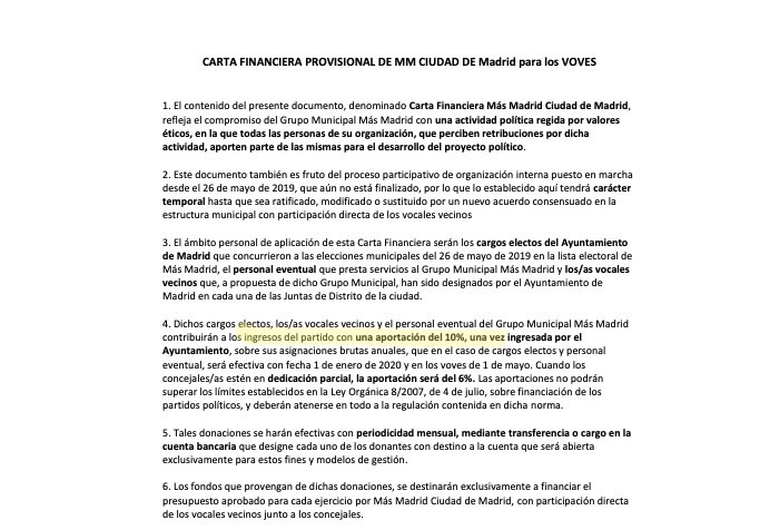 Carta Financiera de Más Madrid