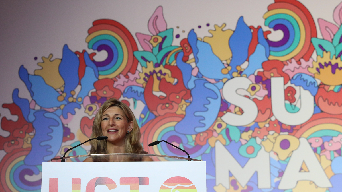 La vicepresidenta segunda, Yolanda Díaz, en un encuentro LGTBI, este martes, en Madrid.