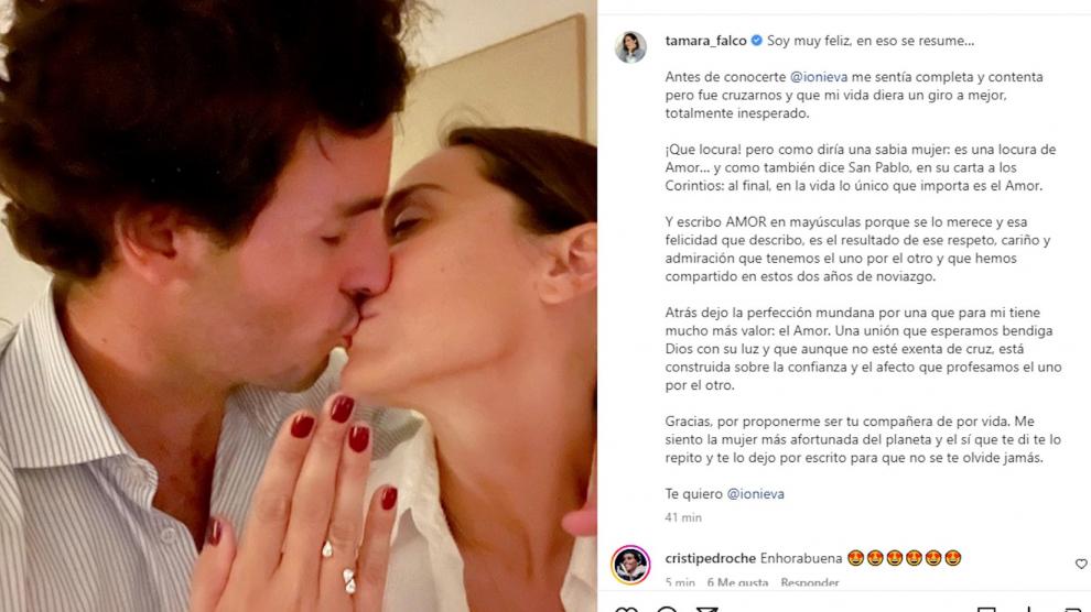 Tamara Falcó anunció su compromiso con Íñigo Onieva en Instagram.