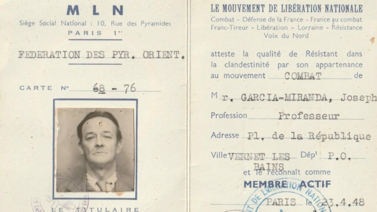 Carnet de la Resistencia francesa del teniente coronel José María García-Miranda, capturado por los nazis en Francia