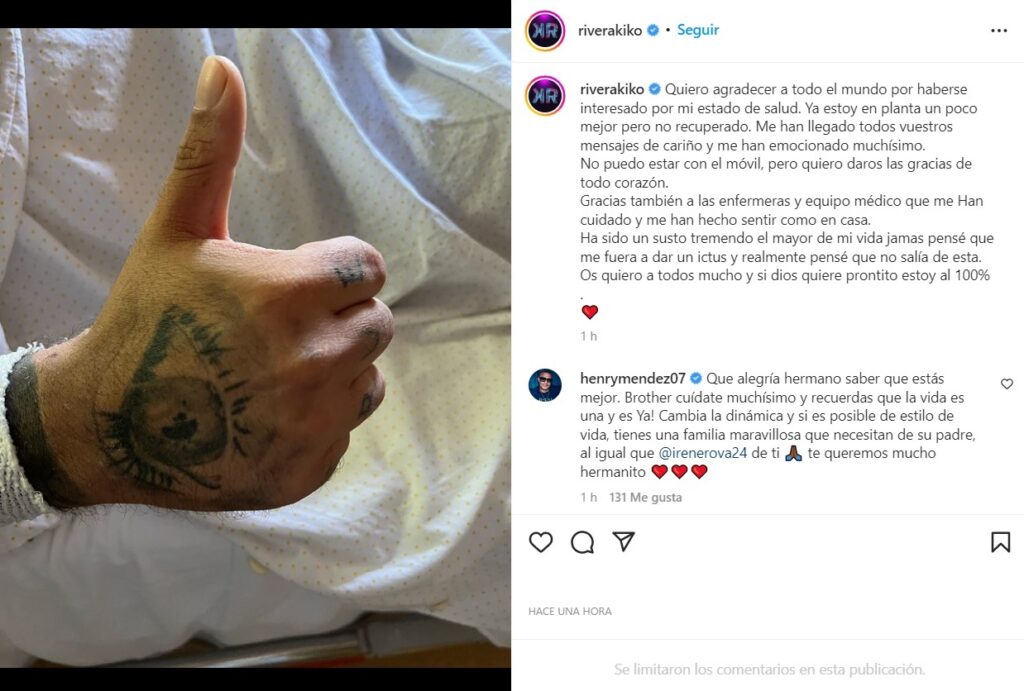 Kiko Rivera manda un mensaje desde el hospital tras sufrir un ictus