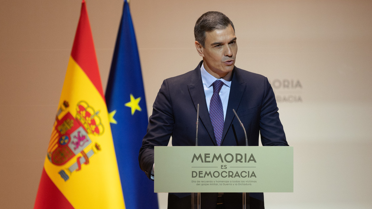 El presidente del Gobierno, Pedro Sánchez, este lunes, en un acto de Memoria Democrática.