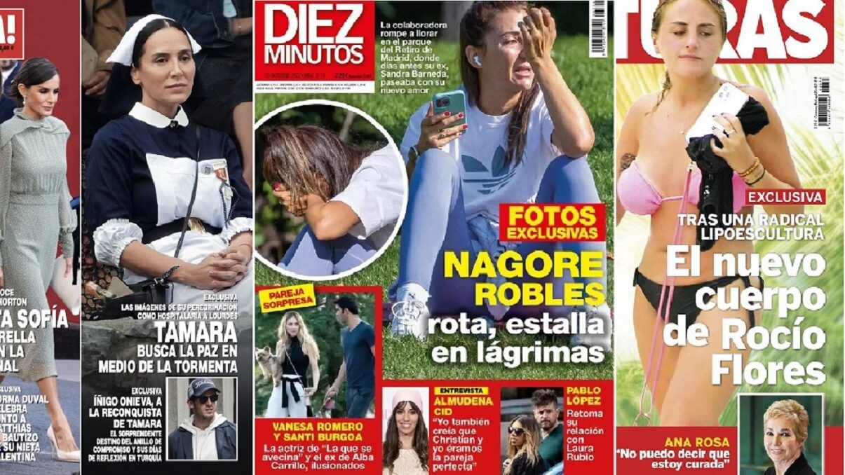 Tamara Falcó y su anillo de pedida, las lágrimas de Nagore Robles y el nuevo cuerpo de Rocío Flores, en las portadas de las revistas del corazón