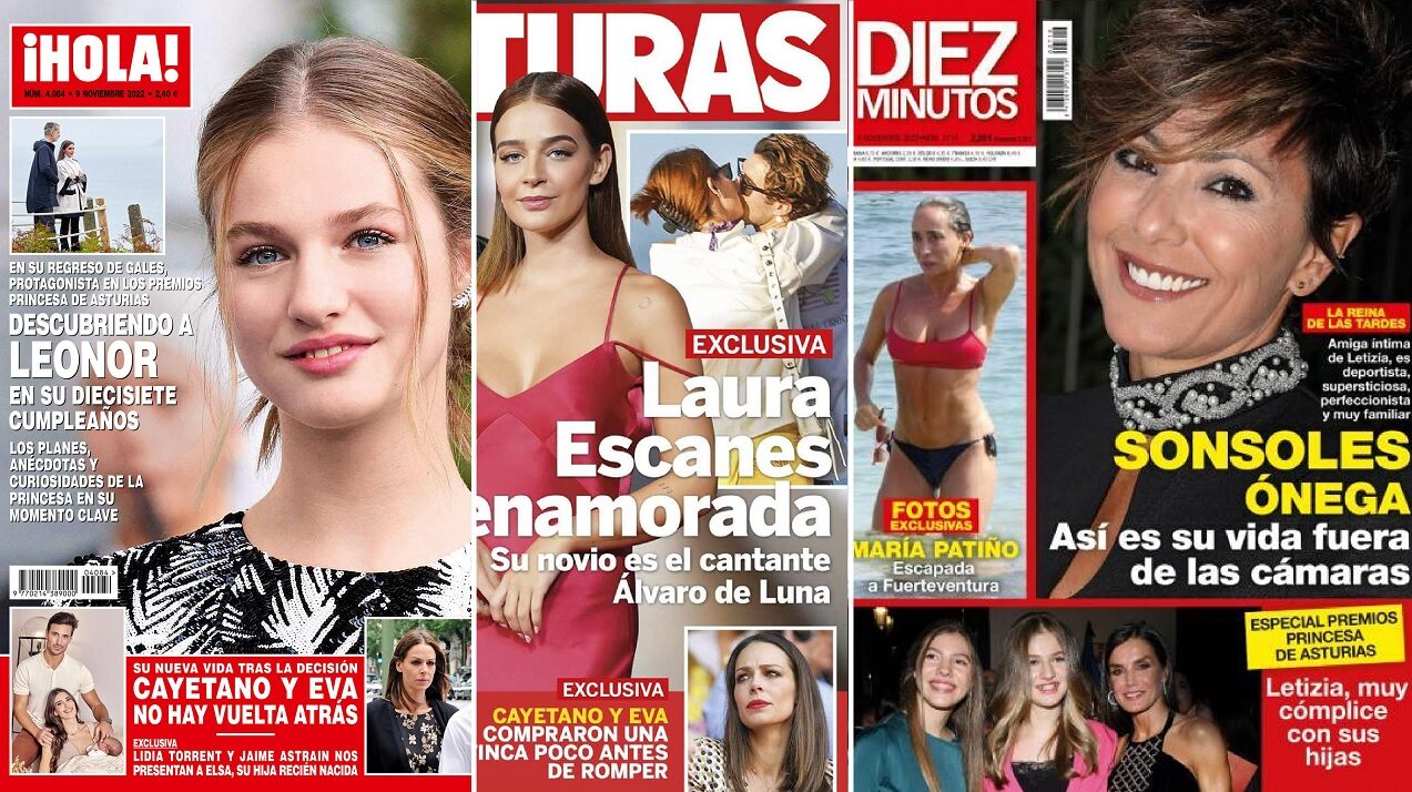 La princesa Leonor, Laura Escanes y su nuevo novio, Eva González y Sonsoles Ónega, en las portadas de las revistas