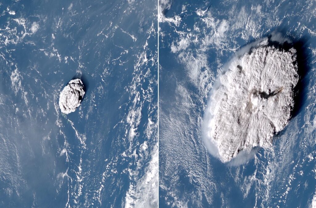 La columna del volcán Tonga alcanzó los 57 kilómetros, la más alta jamás registrada