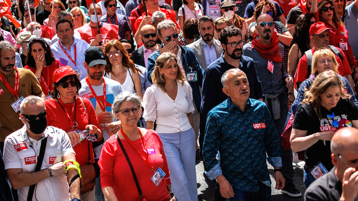 La vicepresidenta segunda del Gobierno, Yolanda Díaz, en la manifestación del 1 de mayo, en Madrid.