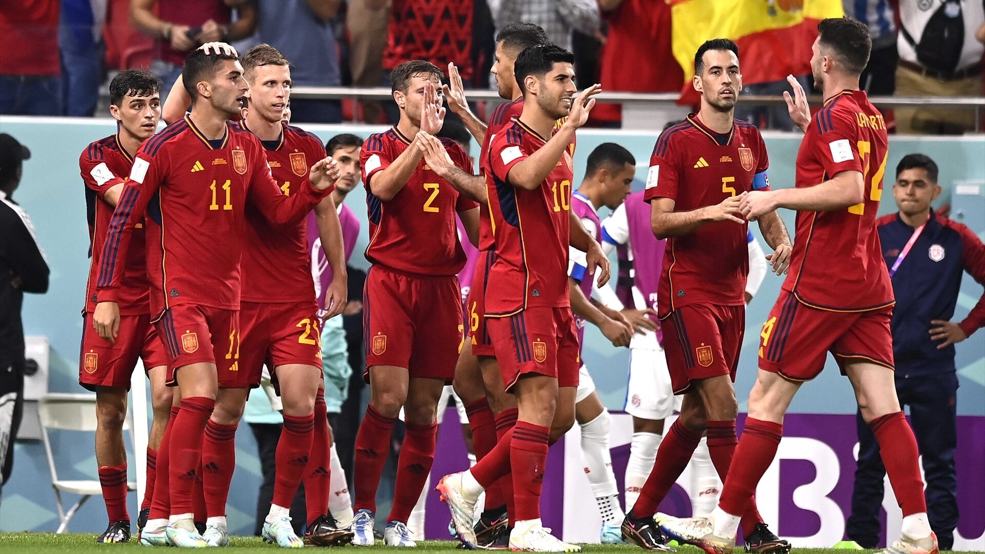 La selección española celebrando un gol ante Costa Rica.
