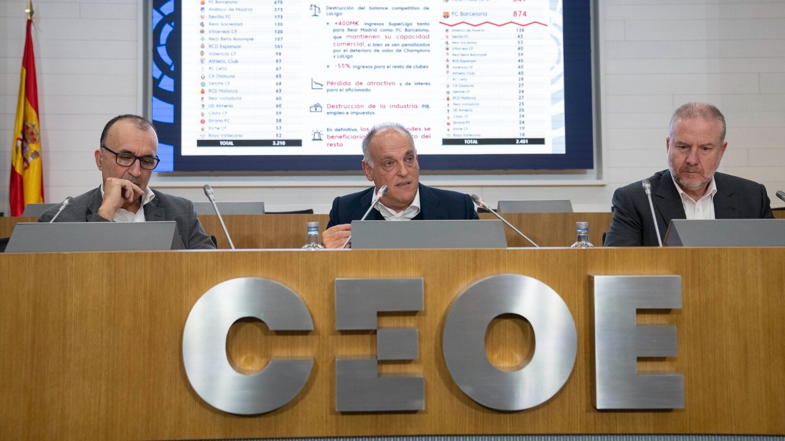El presidente del LaLiga, Javier Tebas, durante la presentación del estudio