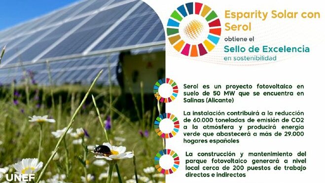 El proyecto Serol, de Esparity Solar, obtiene el Sello de Excelencia para la Sostenibilidad de UNEF por sus buenas prácticas de integración ambiental y social