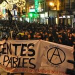 Una manifestación de un grupo de anarquistas en el centro de Madrid