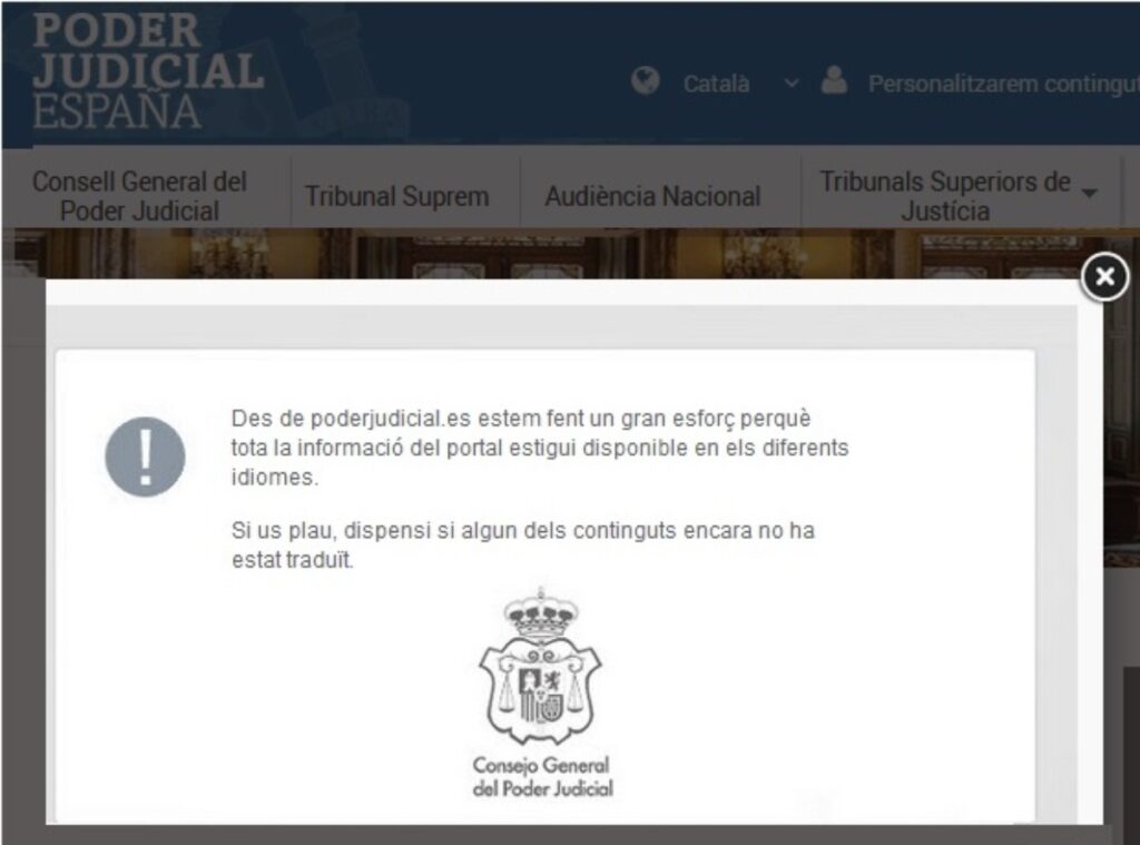 El portal CGPJ se excusa por la tardanza en la traducción de contenidos actualizados
