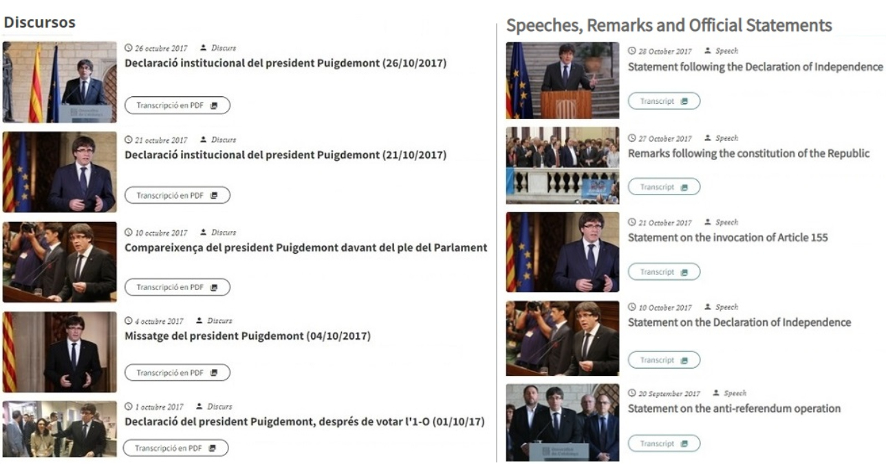 Pere Aragonès difunde en su web los discursos de la sedición de Puigdemont
