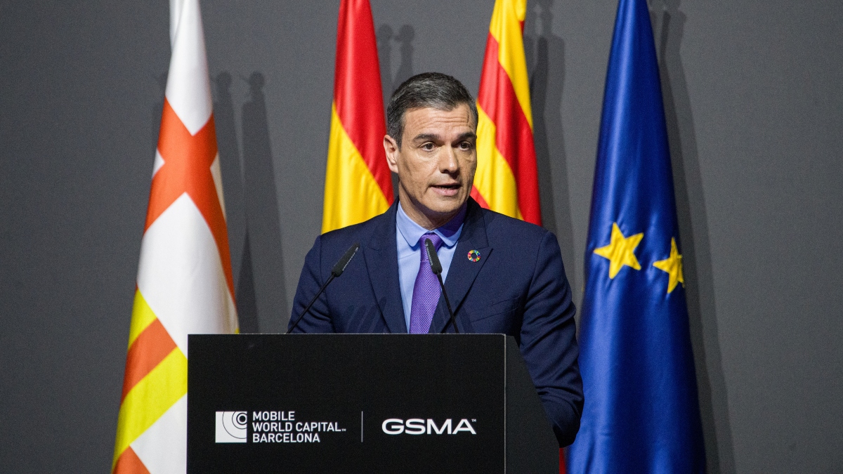El presidente del Gobierno, Pedro Sánchez, en Barcelona, en el Mobile World Congress.