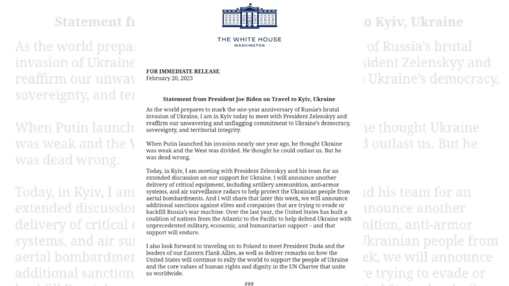 Declaración de Joe Biden por su visita a Kiev