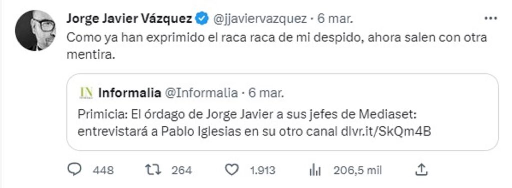 Jorge Javier Vázquez escribe que es mentira