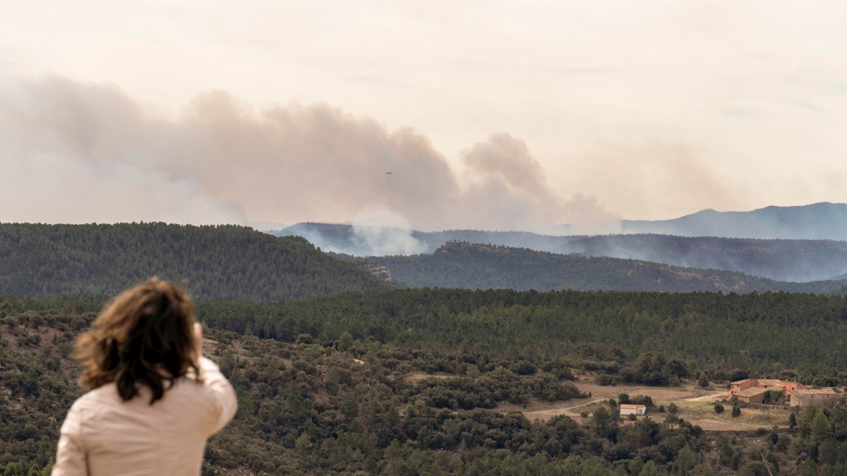 Incendio forestal en el término municipal de Villanueva de Viver, en la zona limítrofe de las provincias de Castellón y Teruel
