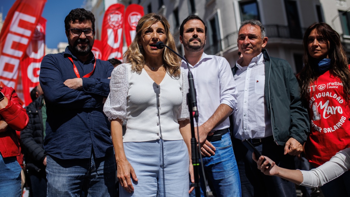 Yolanda Díaz junto Alberto Garzón durante la manifestación por el Día Internacional de los Trabajadores de 2022