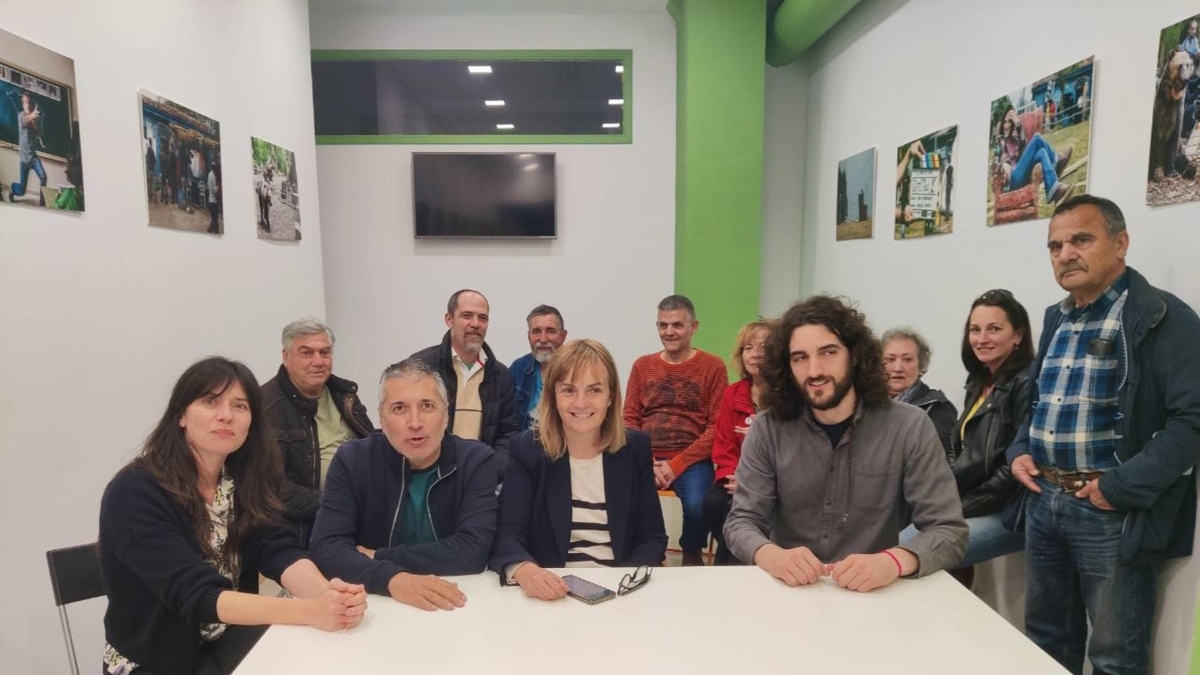 La candidata de Podemos a la presidencia del Principado de Asturias, Covadonga Tomé (c), junto a compañeros de partido