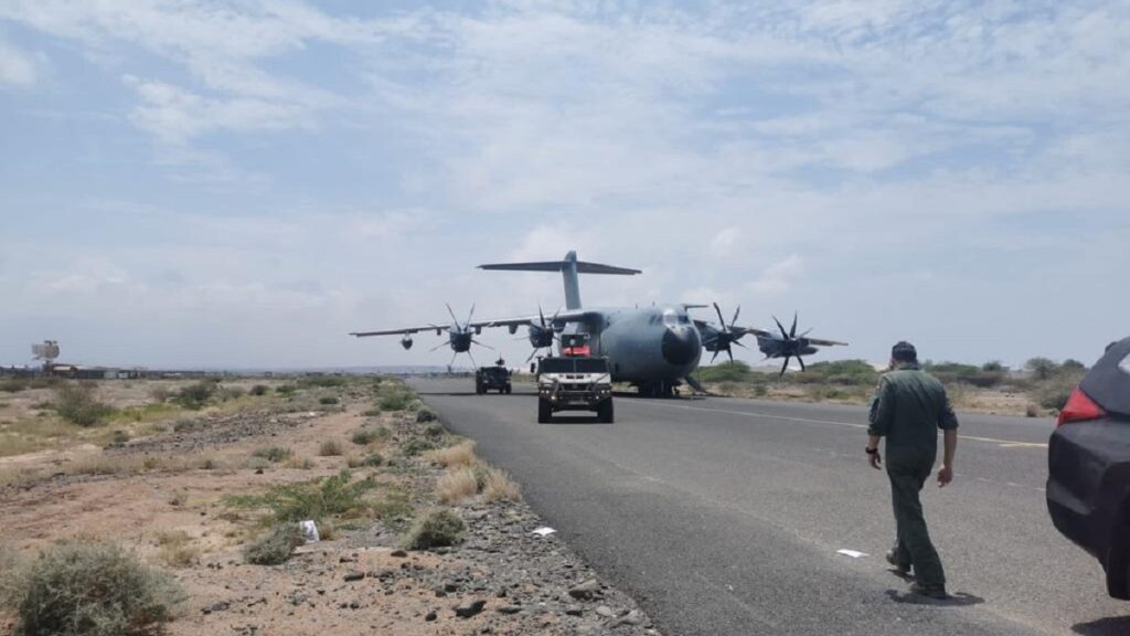 Avión de transporte A400M del Ejército del Aire en Jartum
