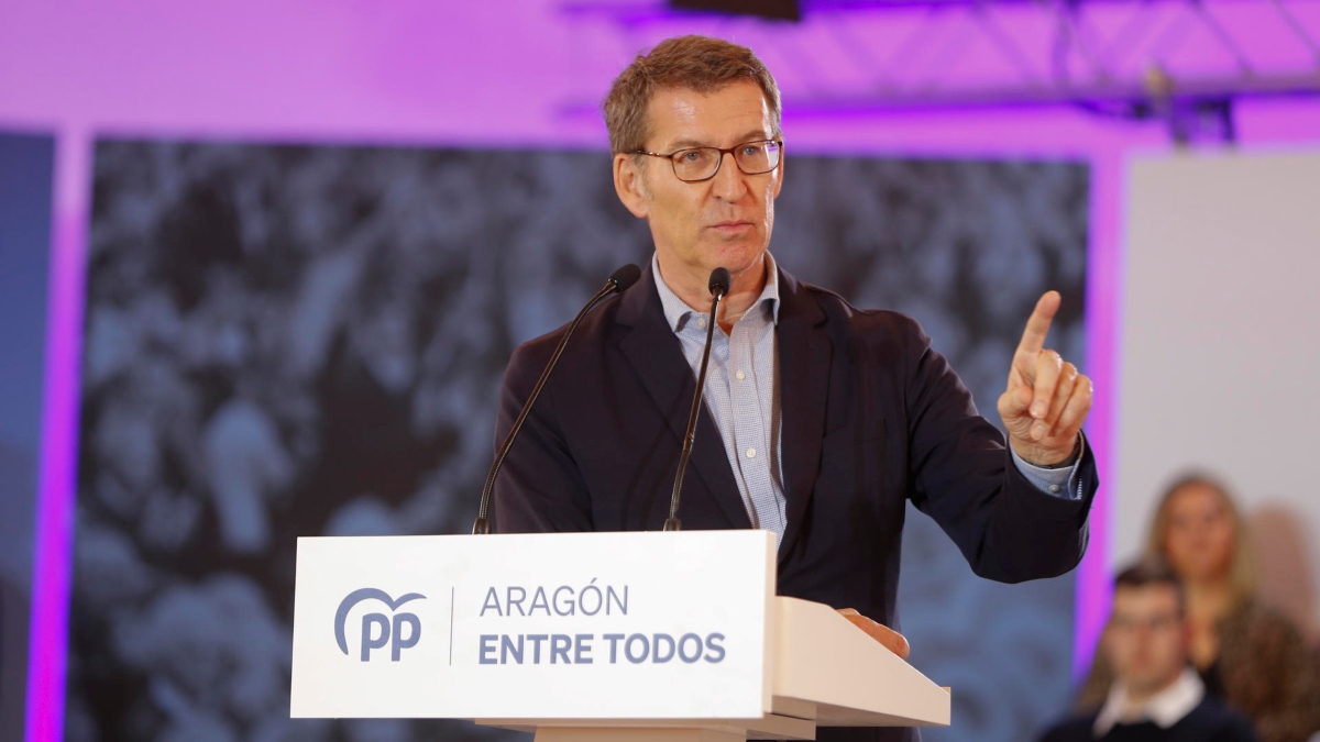 Alberto Núñez Feijóo en el acto del PP en Zaragoza
