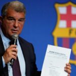 Joan Laporta en su comparecencia para ofrecer la visión del Barça sobre el 'caso Negreira'