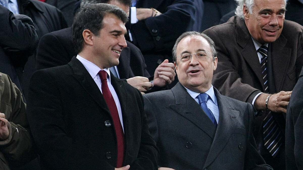El presidente del FC Barcelona, Joan Laporta, y Florentino Pérez