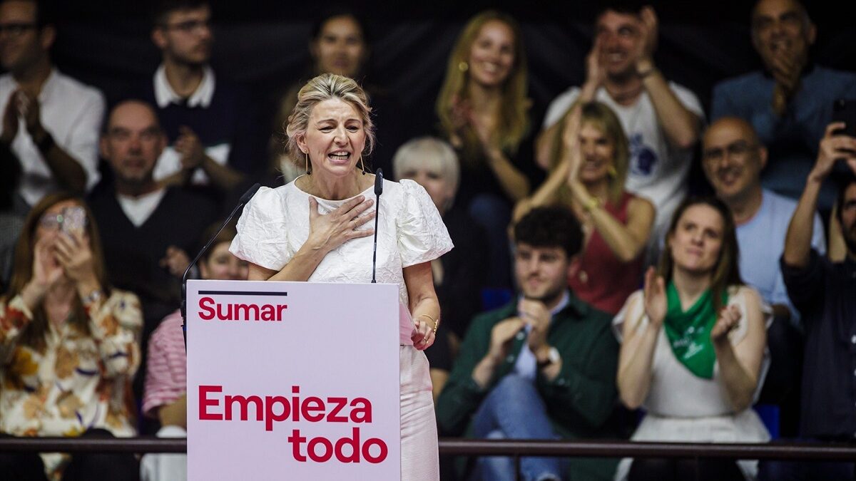 Yolanda Díaz, interviene en el acto 'Empieza todo' de la plataforma Sumar