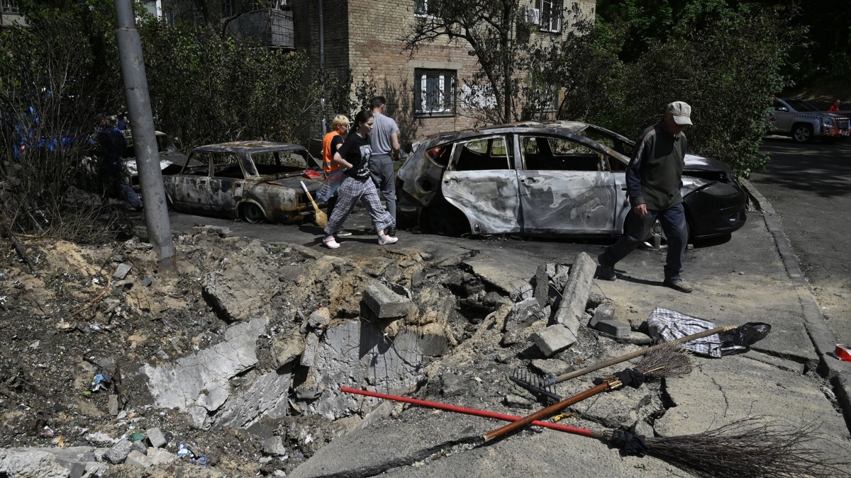 Daños materiales tras un ataque con drones por parte del Ejército de Rusia contra la capital de Ucrania, Kiev