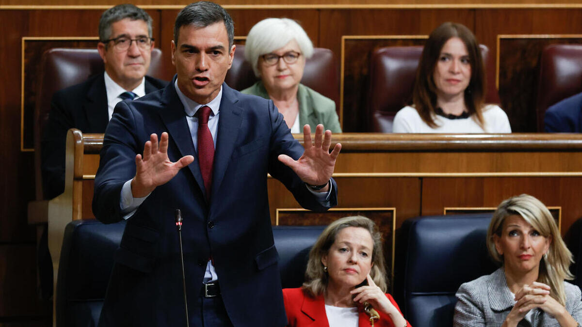 El presidente del gobierno, Pedro Sánchez, este miércoles en el Congreso, donde no ha hablado de los etarras en las listas de Bildu.