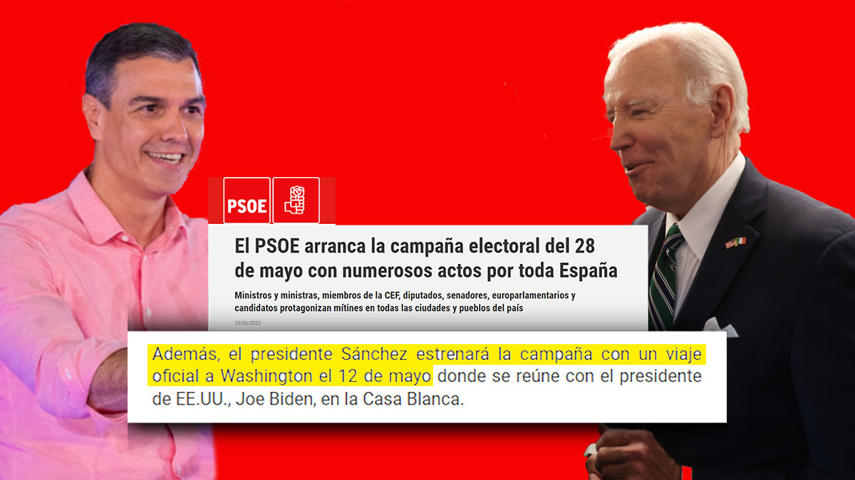 Montaje Sánchez con Biden y nota PSOE