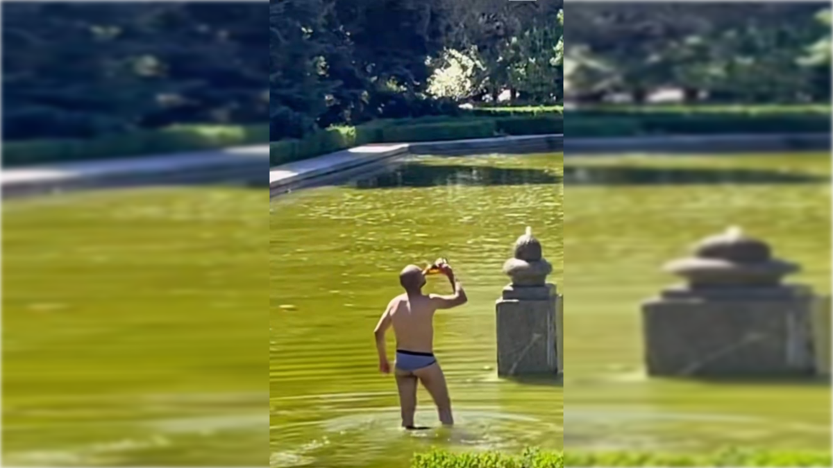 Una de las imágenes del vecino conflictivo bañándose en el Palacio Real de Madrid