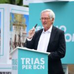 El candidato de Junts a la alcaldía de Barcelona, Xavier Trias, en un acto este domingo en el distrito barcelonés de Sant Andreu.