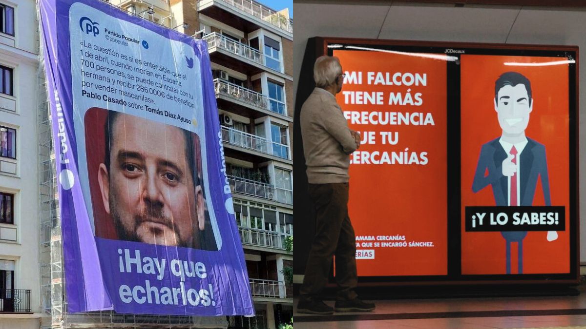 Guerra de los carteles en campaña: de la lona de Podemos al póster de Sánchez en el Metro