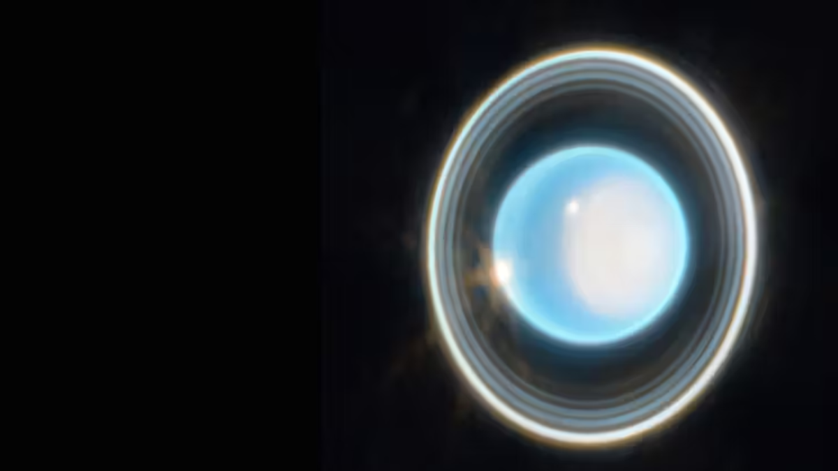 Imagen ampliada del planeta Urano registrada por la cámara de infrarrojo cercano (NIRCam) a bordo del telescopio espacial James Webb