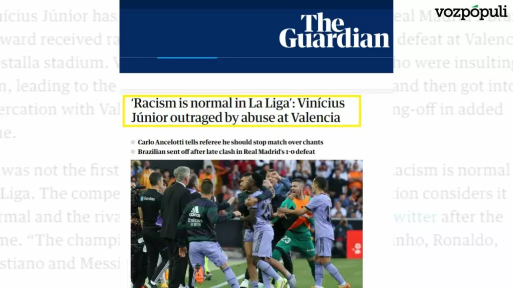 Noticia de The Guardian sobre Vinicius