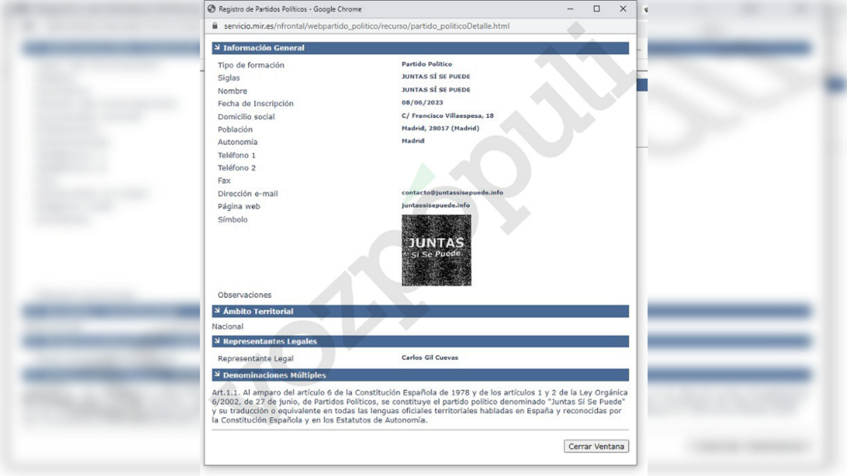 Juntas Sí Se Puede, el registro de un nuevo partido por parte de un militante de Podemos.