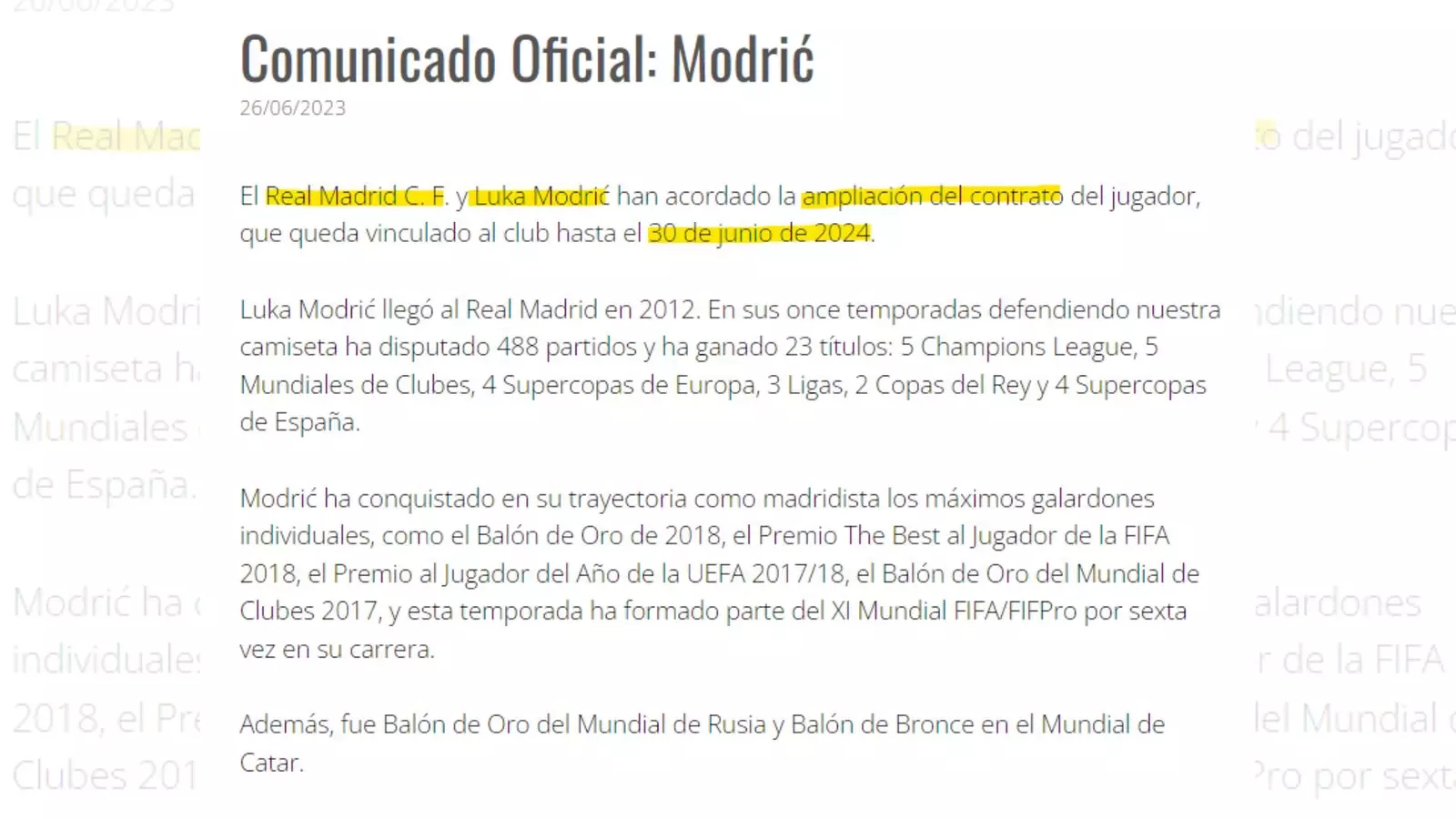 Comunicado del Real Madrid sobre la renovación de Luka Modric